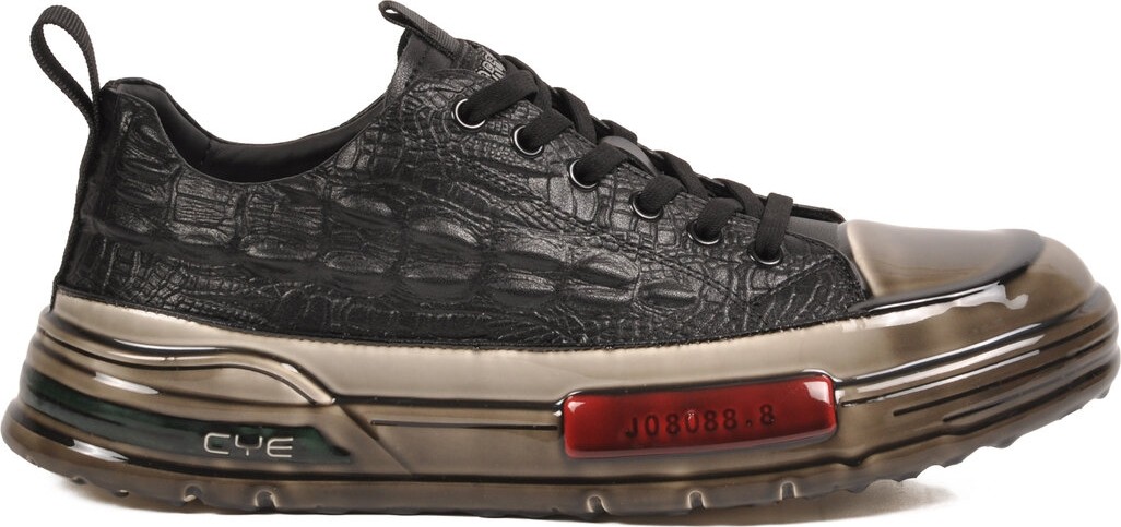 Voyager Erkek Siyah Timsah Desenli Hakiki Deri Günlük Ayakkabı Sneaker