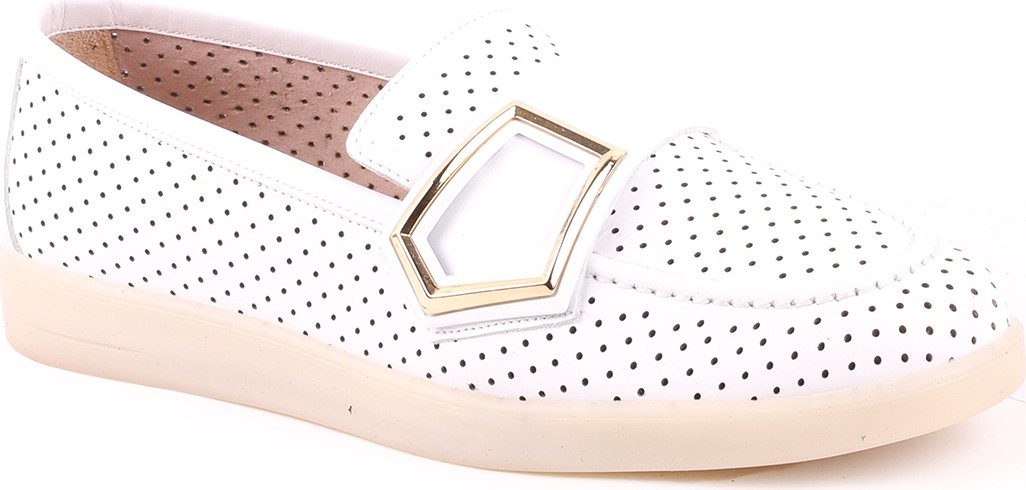 Libero L039.8713 Hakiki Deri Delikli Nefes Alabilir Geometrik Metal Toka Detaylı Kadın Comfort Casual Loafer Ayakkabı