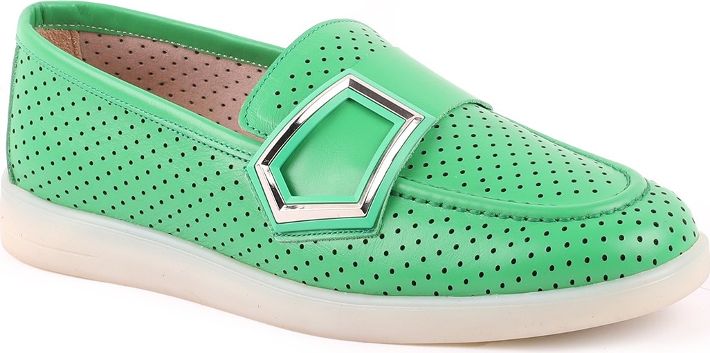 Libero L039.8713 Hakiki Deri Delikli Nefes Alabilir Geometrik Metal Toka Detaylı Kadın Comfort Casual Loafer Ayakkabı