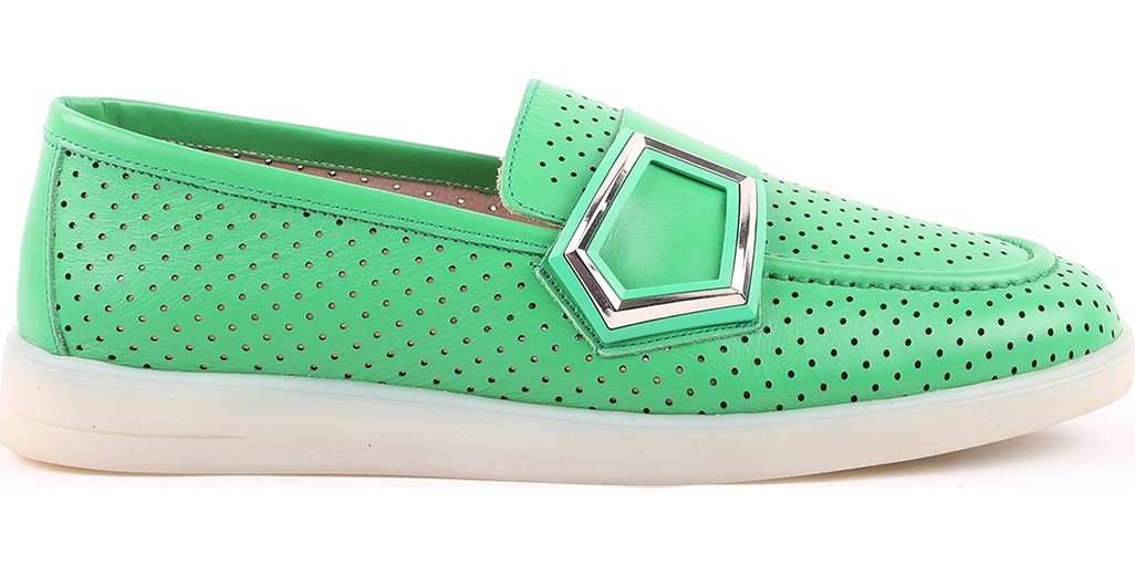 Libero L039.8713 Hakiki Deri Delikli Nefes Alabilir Geometrik Metal Toka Detaylı Kadın Comfort Casual Loafer Ayakkabı görsel 2