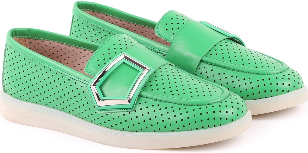 Libero L039.8713 Hakiki Deri Delikli Nefes Alabilir Geometrik Metal Toka Detaylı Kadın Comfort Casual Loafer Ayakkabı görsel 3
