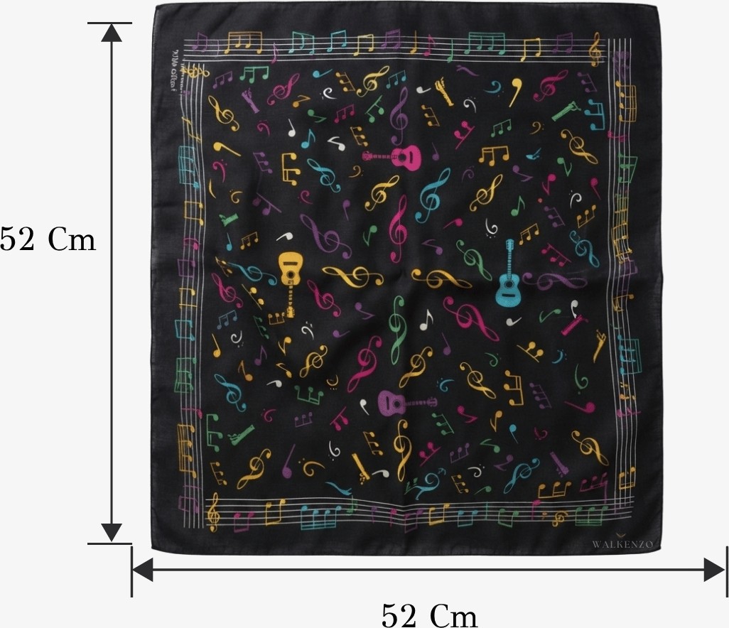 Walkenzo Nota ve Gitar Desenli %100 Pamuklu Çok Amaçlı Bandana Fular görsel 6