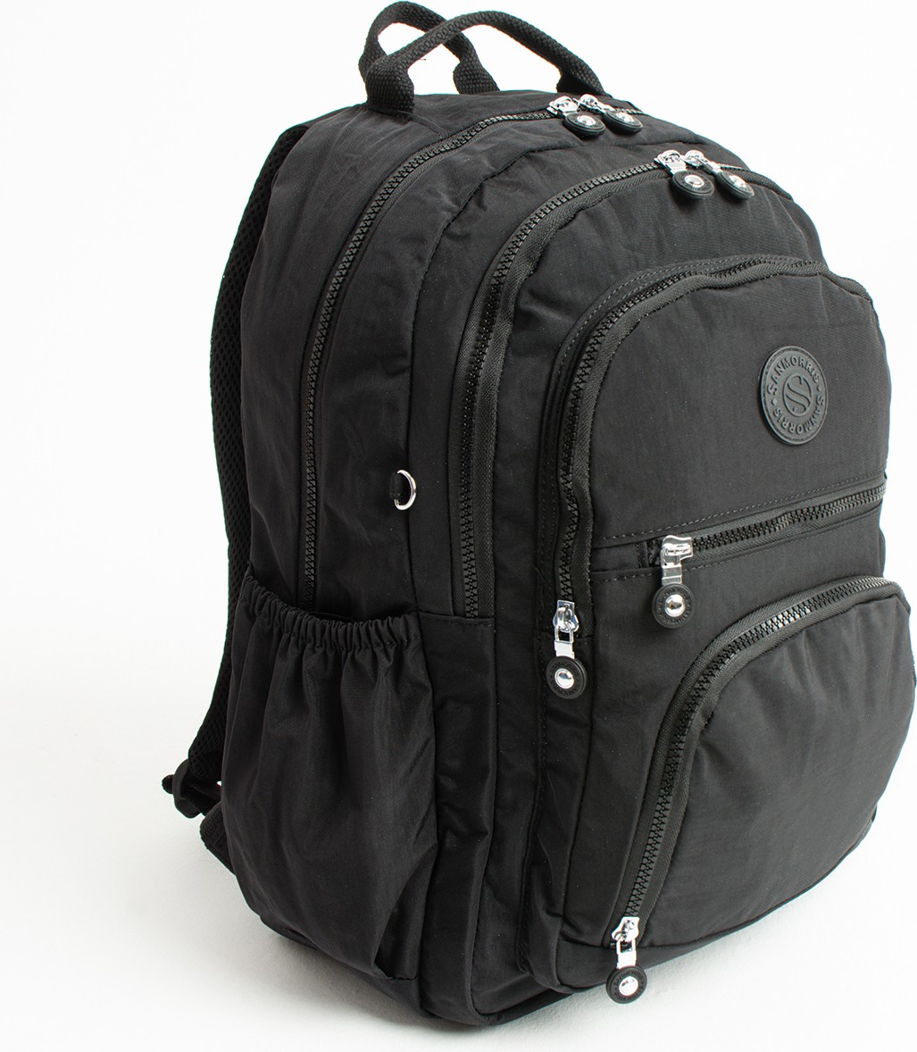 Sanmorris Unisex Suya Dayanıklı Krinkıl Kumaş Çok Gözlü Siyah Renkli Laptop Okul Ve Sırt Çantası görsel 2
