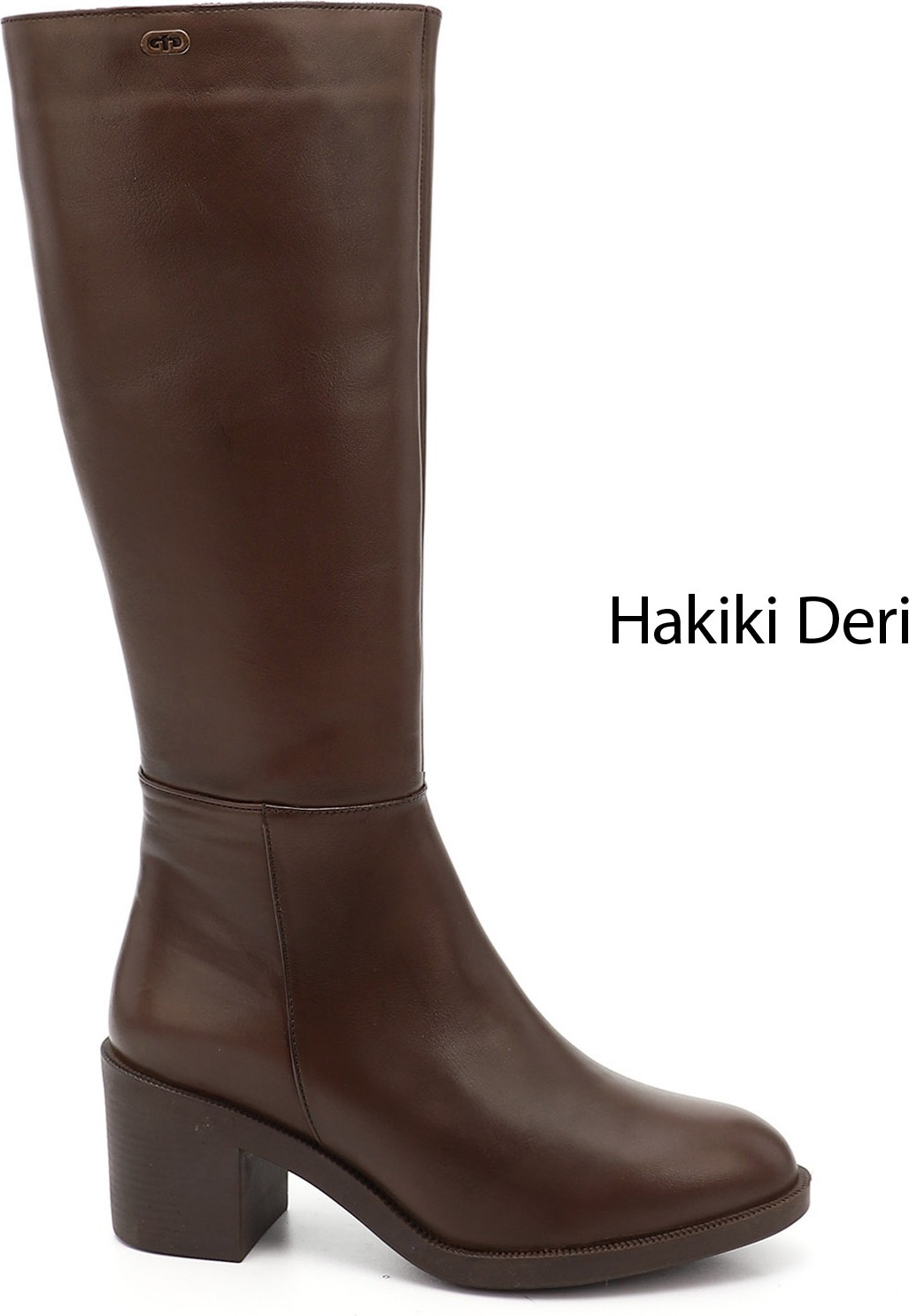 Gönderi(r) Kadın Bej Fermuarlı Kalın Topuklu Hakiki Deri Çizme