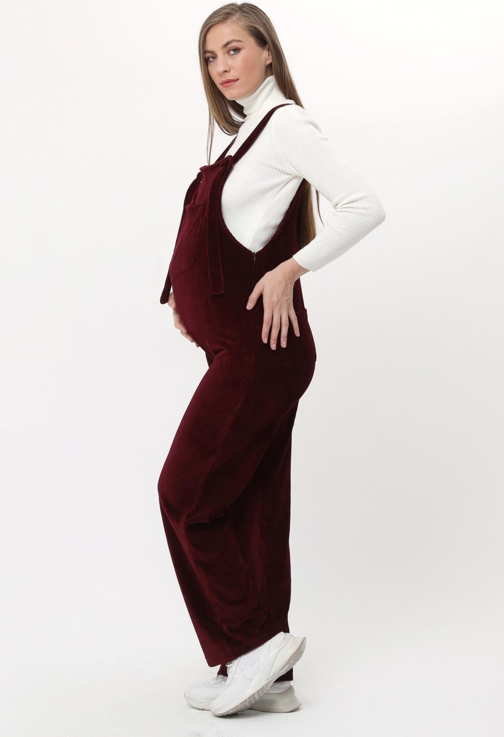 Luvmabelly MYRA6113 - Bordo Kadife Hamile Salopet görsel 3