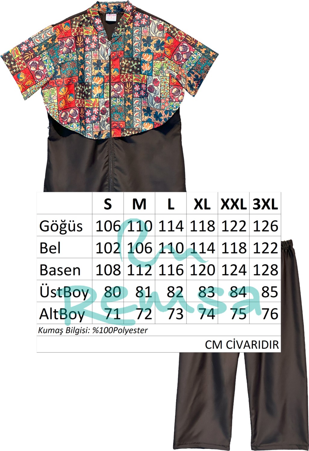 Remsa Mayo Kadın Paraşüt Kumaş Desenli Kısa Kollu Yarı Kapalı Model R2607 görsel 5