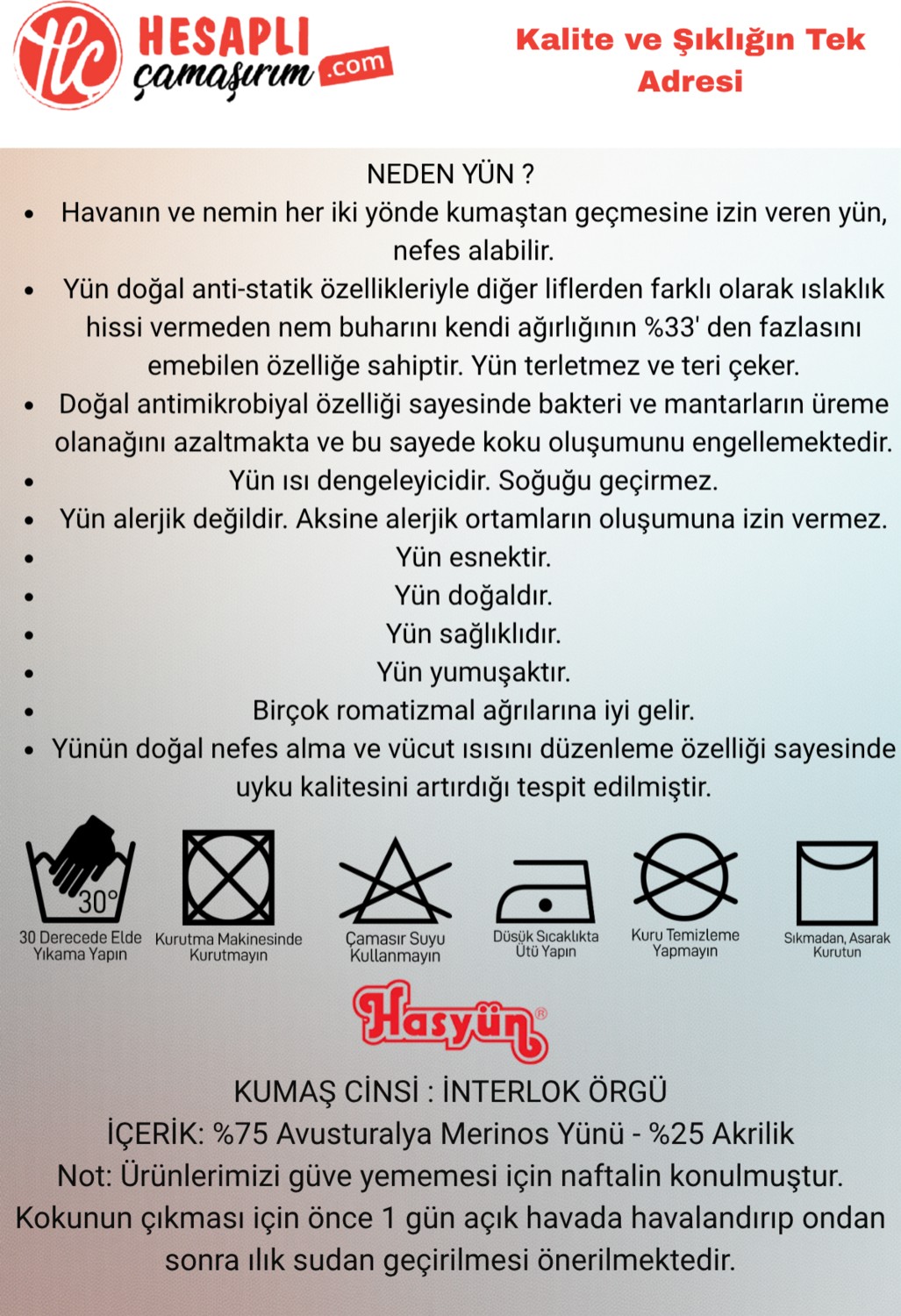 Hasyün Erkek Ekru %75 Yün Ter Emici Kaşındırmaz Içlik Kısa Kol Üst Alt Takım görsel 6