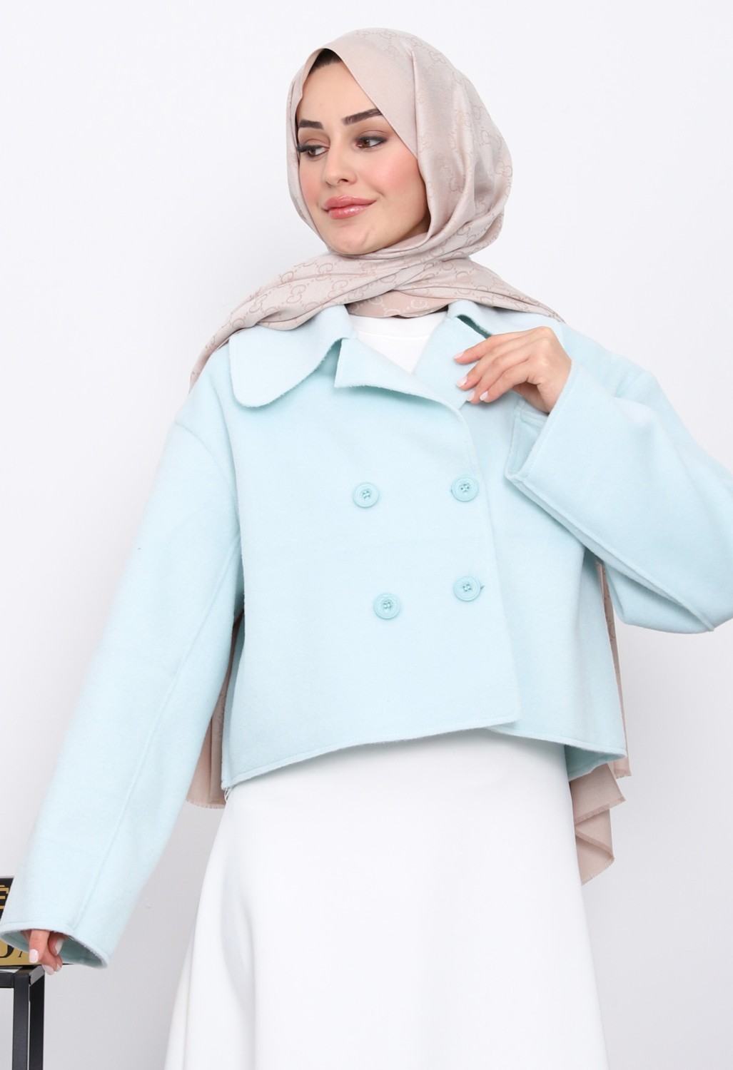 İmaj Butik Sarı Kısa Düğmeli Kaşe Ceket görsel 5