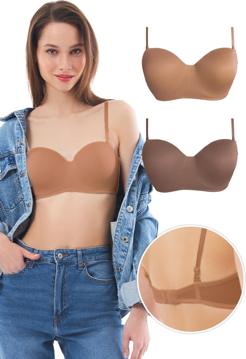 Cottonhill Balenli Toparlayıcı Dolgusuz Straplez Sütyen 2li Paket-3