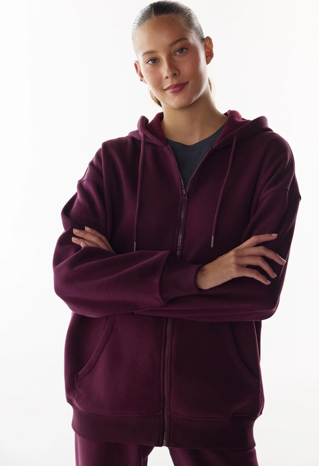 Penti Bordo Şardonlu Fermuarlı Kapüşonlu Sweatshirt
