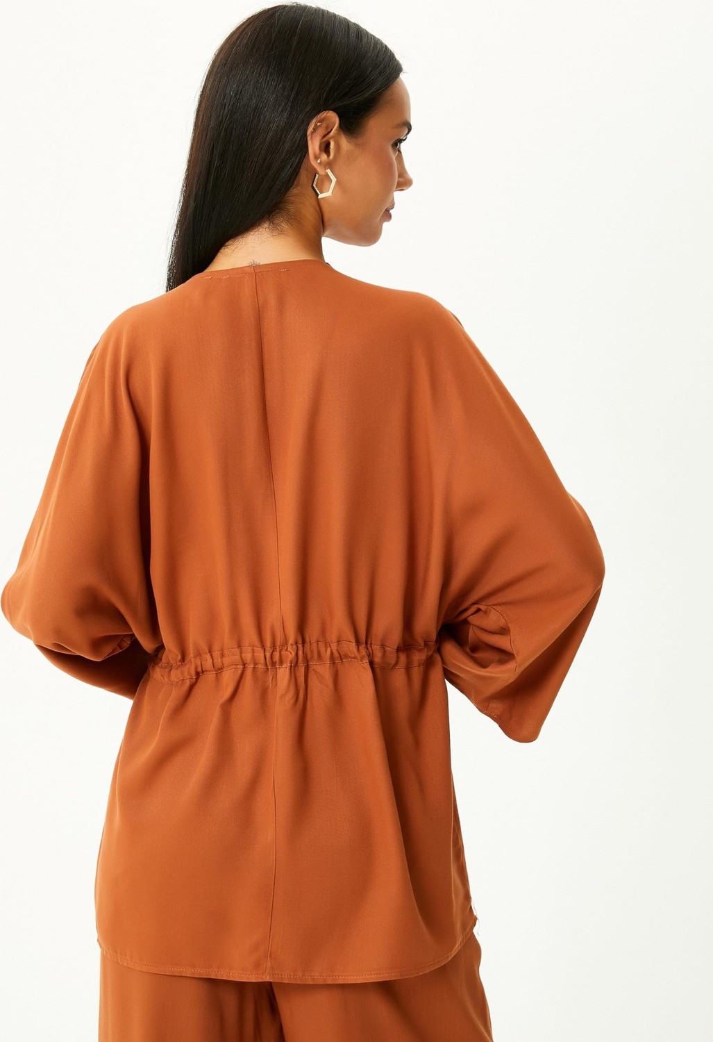 Aesco Kimono Geniş Kollu Düğmeli Beli Bağcıklı V Yaka görsel 4