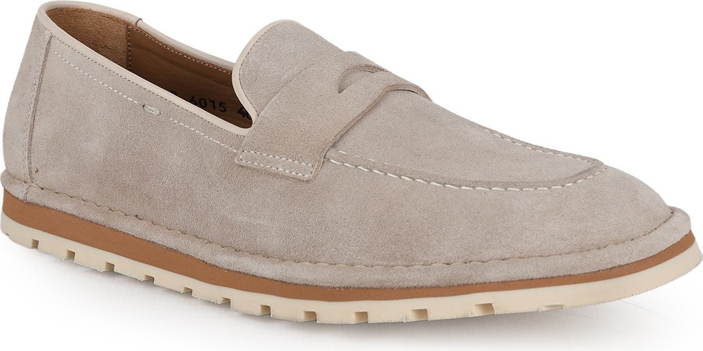 Libero L6015 Gri Hakiki Süet Klasik Bantlı Tırtıklı Termo Taban Erkek Casual Loafer