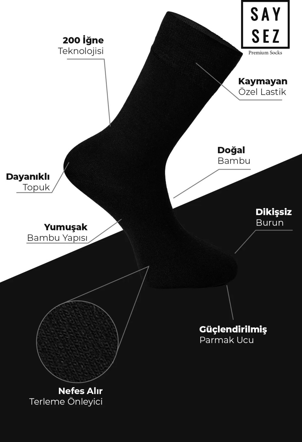 Saysez Bambu Erkek Yazlık Soket Klasik Uzun Düz Çorap Dikişsiz Premium Kutulu 6'lı Hediyelik Set görsel 7