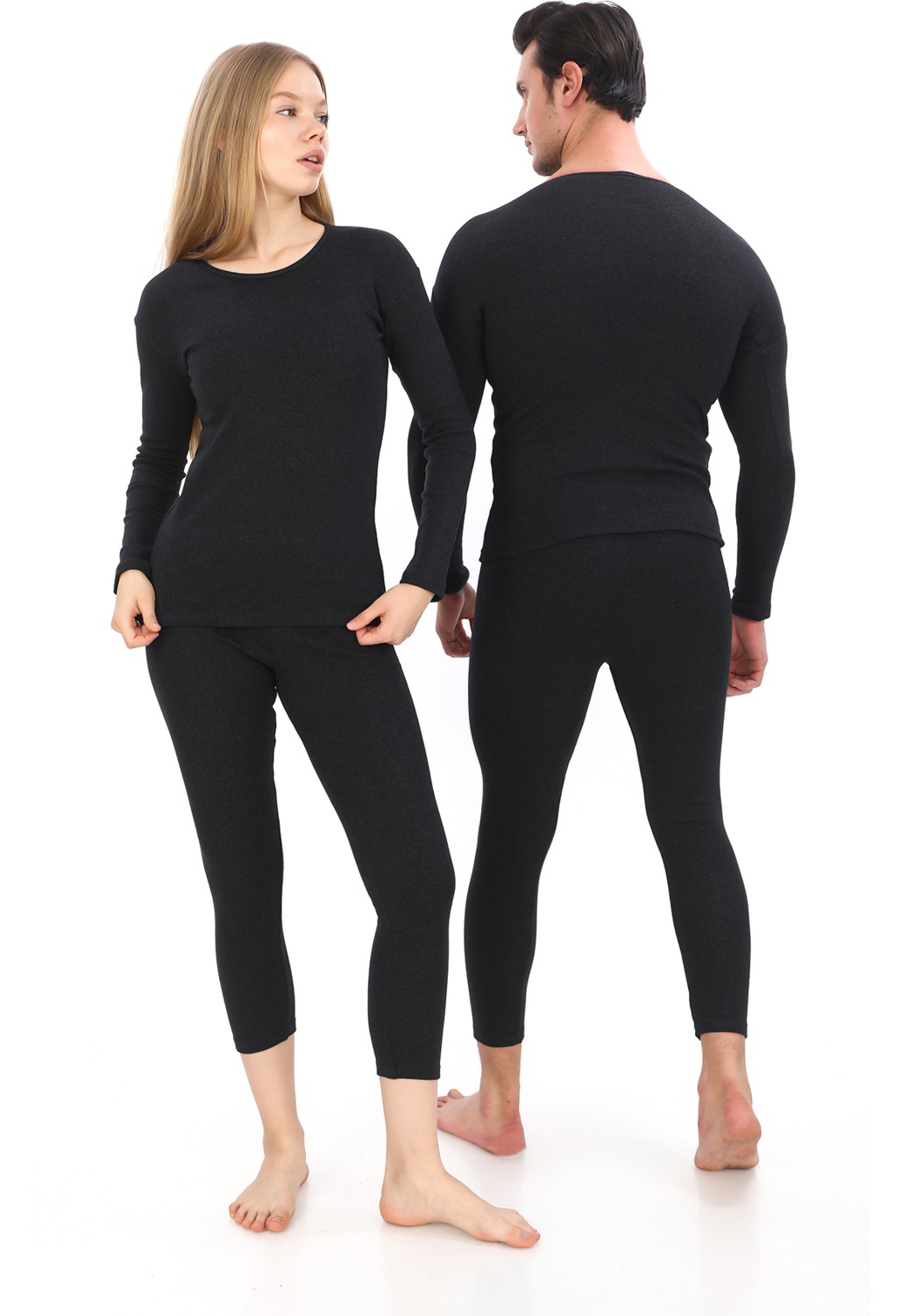 Sauna Suit Unisex Siyah Termal İçlik Takım , Kışlık Sıcak Tutan Alt Üst Termal Takım görsel 8