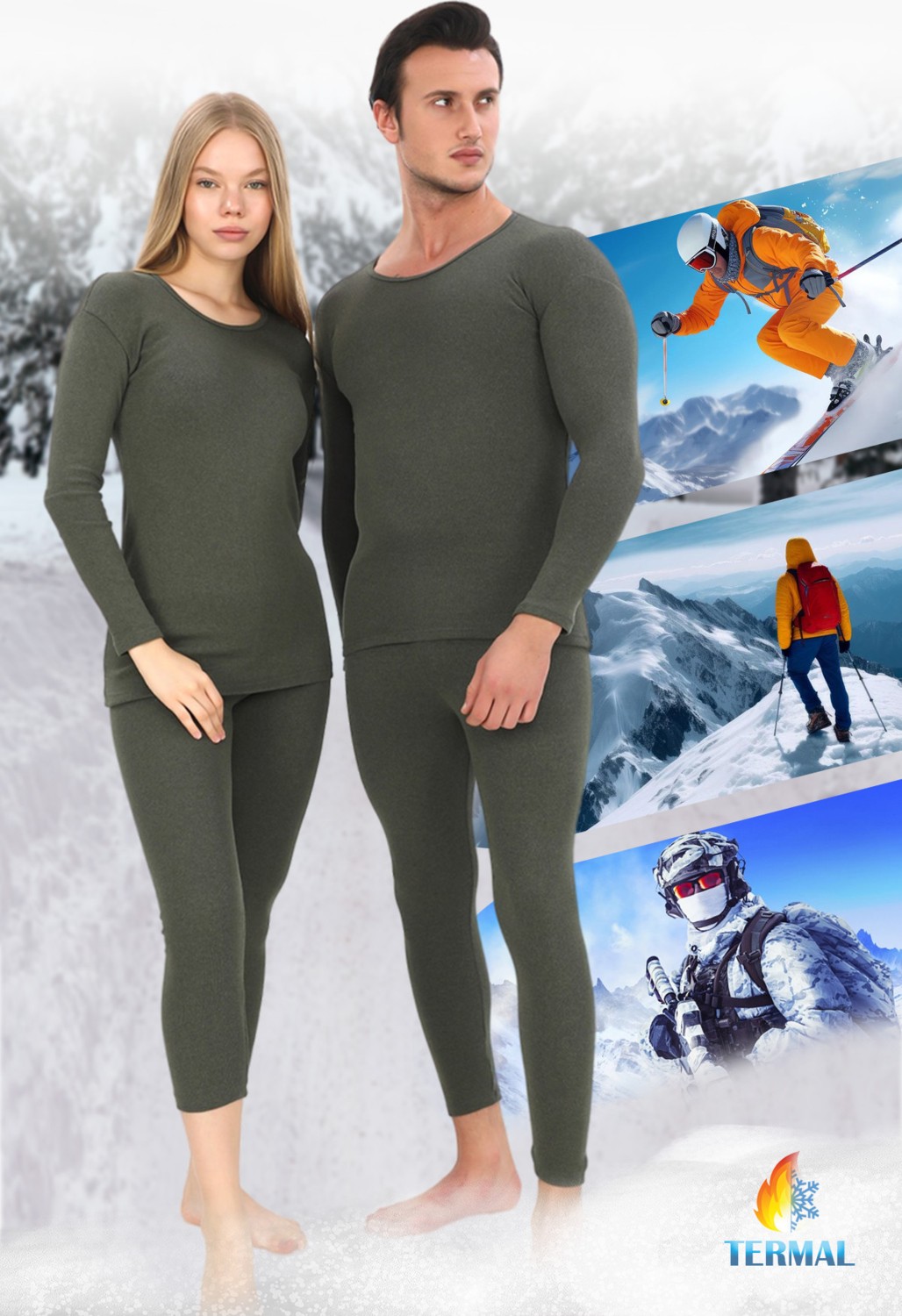 Sauna Suit Unisex Siyah Termal İçlik Takım , Kışlık Sıcak Tutan Alt Üst Termal Takım