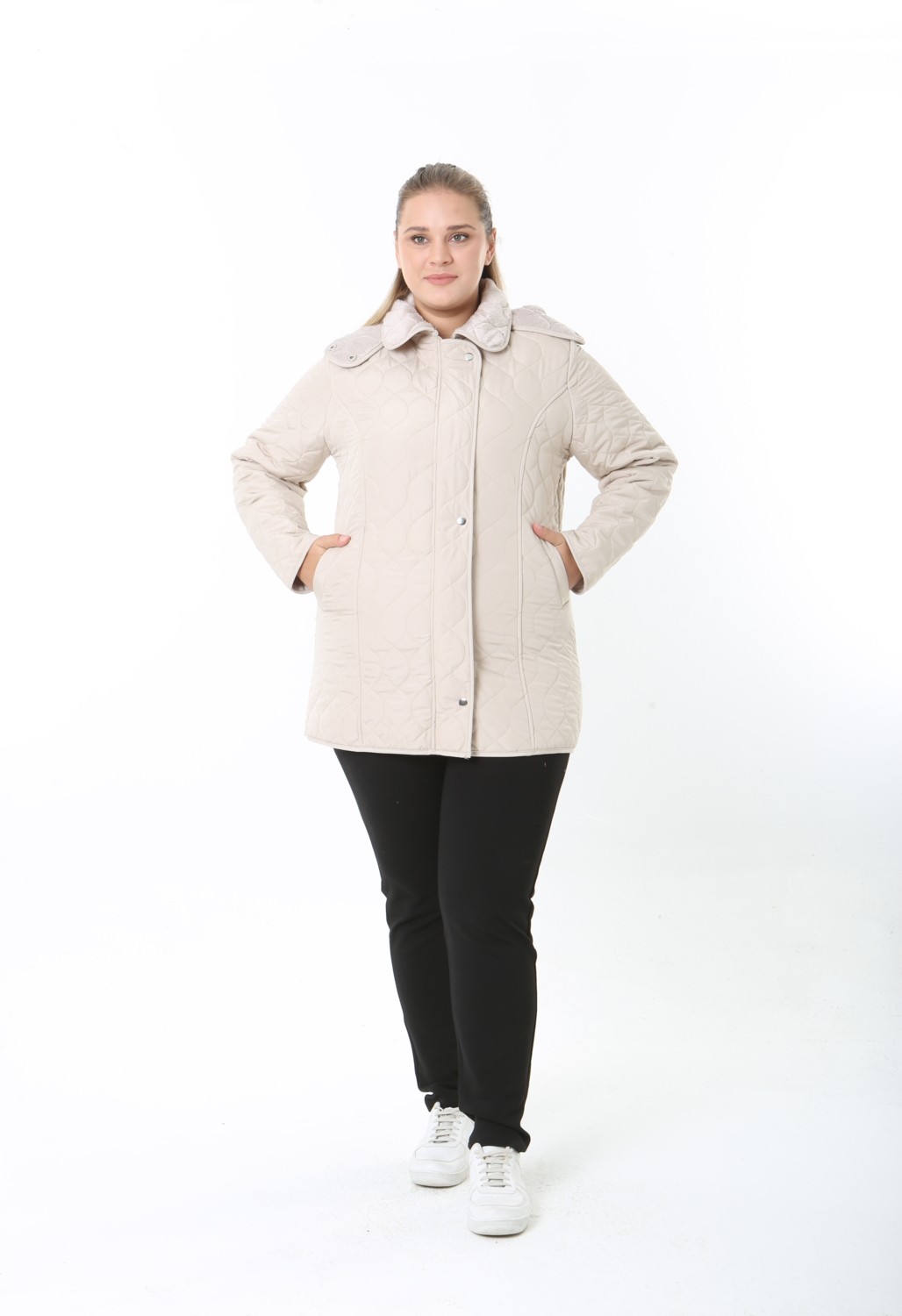 TUTveAL Collection Su Itici Mont, Kapitone, Büyük Beden, Kapüşonlu, Içi Yumuşak Kürklü, Kışlık Mont