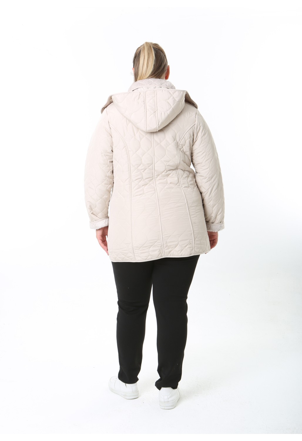 TUTveAL Collection Su Itici Mont, Kapitone, Büyük Beden, Kapüşonlu, Içi Yumuşak Kürklü, Kışlık Mont görsel 3