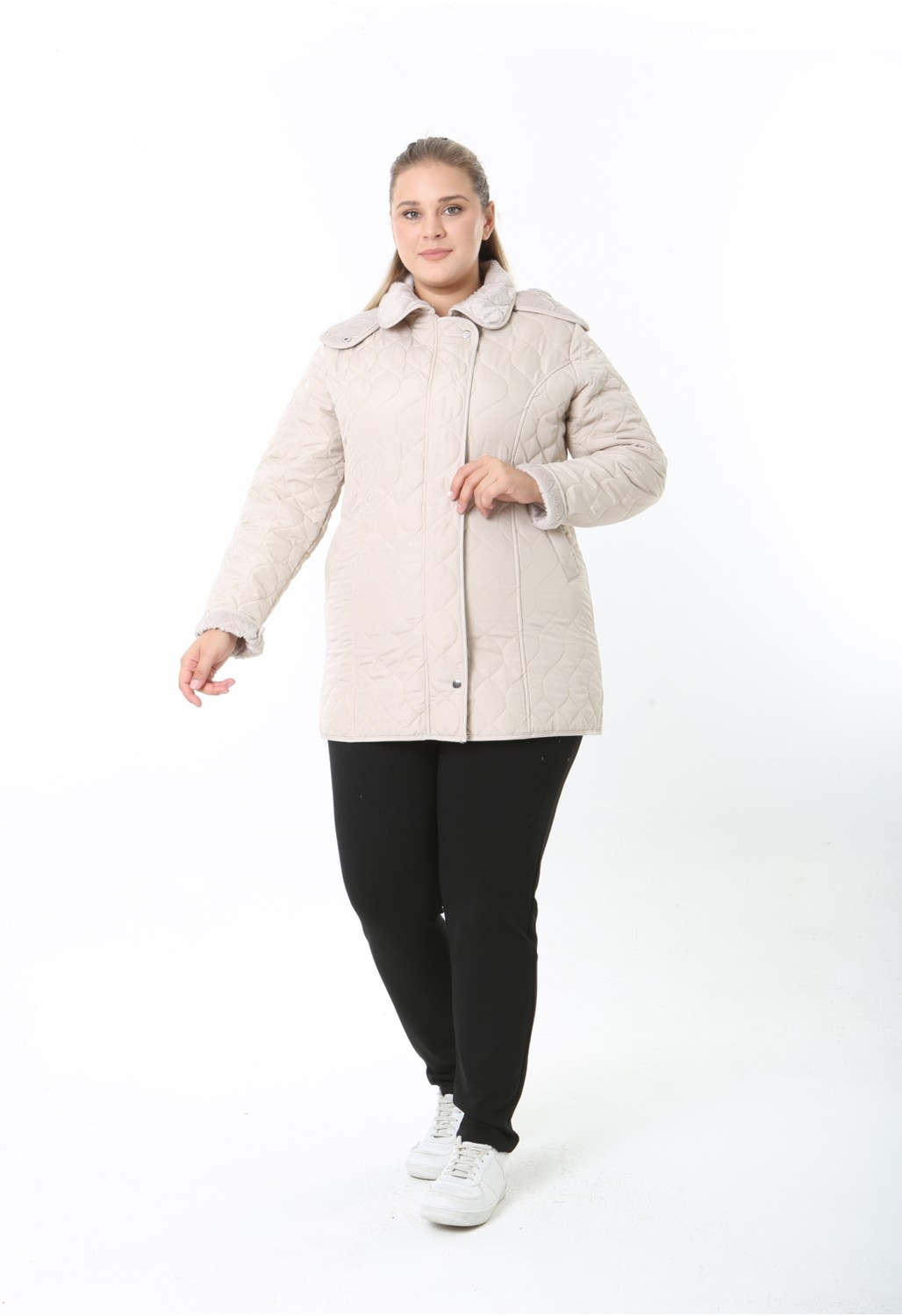 TUTveAL Collection Su Itici Mont, Kapitone, Büyük Beden, Kapüşonlu, Içi Yumuşak Kürklü, Kışlık Mont görsel 4