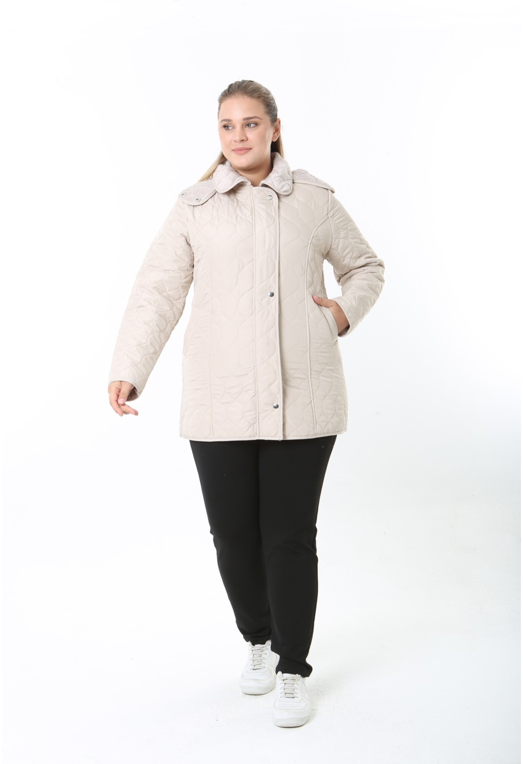 TUTveAL Collection Su Itici Mont, Kapitone, Büyük Beden, Kapüşonlu, Içi Yumuşak Kürklü, Kışlık Mont görsel 5