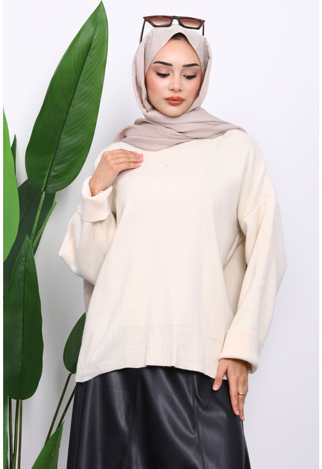 İmaj Butik Antrasit Bisiklet Yaka Yumuşak Dokulu Oversize Triko Kazak görsel 7