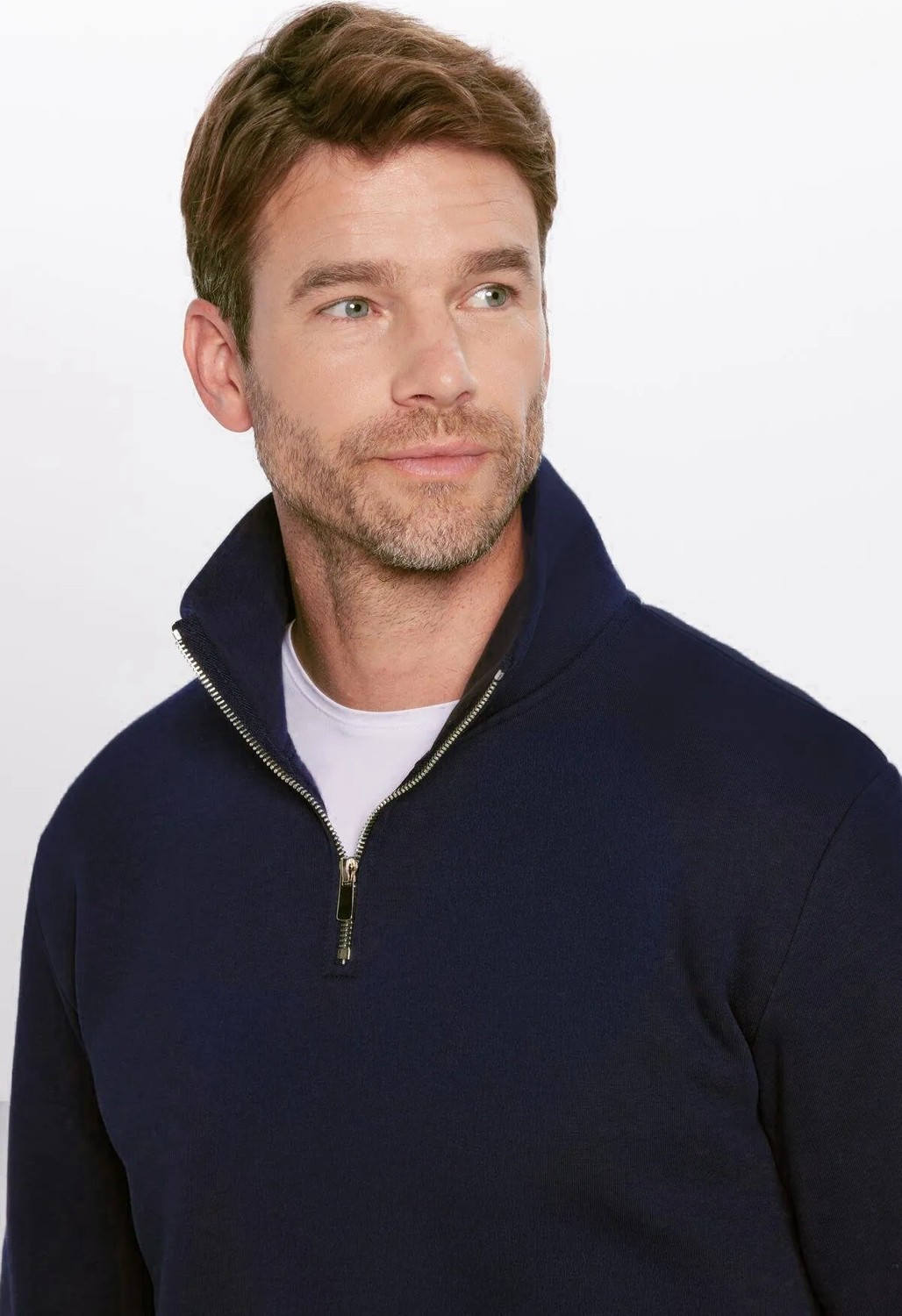 Tudors Unisex Relax Fit Rahat Kesim Pamuklu İçi Polarlı Yarım Fermuarlı Lacivert Dik Yaka Sweatshirt