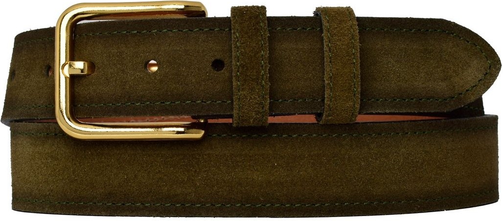 GoDeri %100 Hakiki Deri, Gold Tokalı 4 cm Süet Askeri Yeşil Kadın Kemeri; Kot, Spor Kemer=süet.76.ask.yeşil