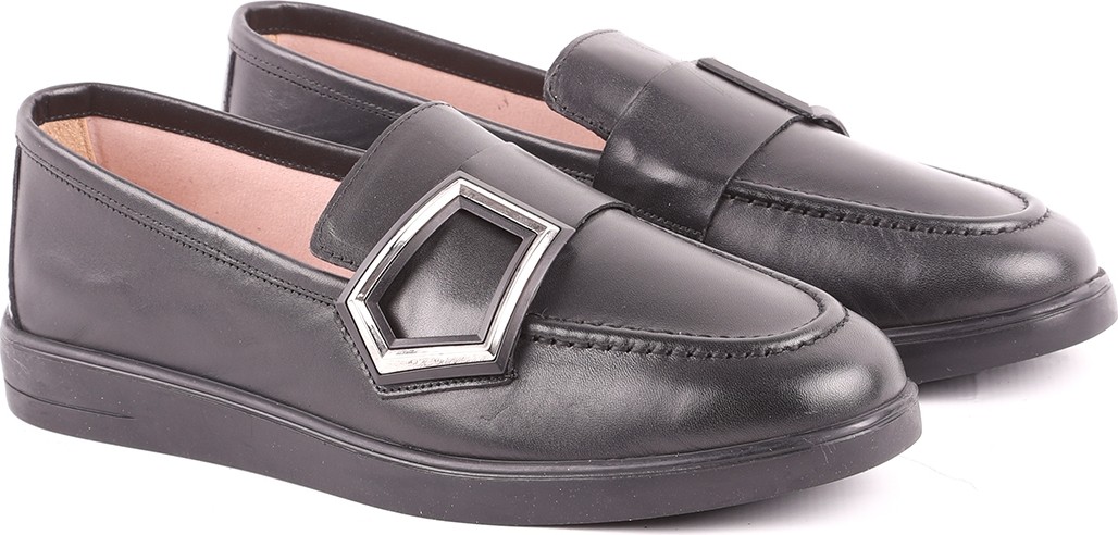 Libero L039.8712 Hakiki Deri Geometrik Metal Toka Detaylı Esnek Taban Kadın Comfort Casual Loafer Ayakkabı görsel 3