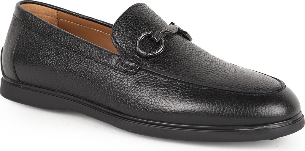 Libero L6008 Siyah Hakiki Antik Deri Metal Tokalı Esnek Taban Erkek Casual Loafer