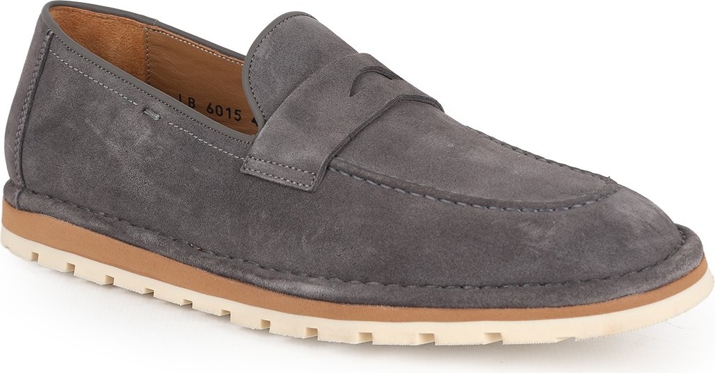 Libero L6015 Gri Hakiki Süet Klasik Bantlı Tırtıklı Termo Taban Erkek Casual Loafer görsel 5