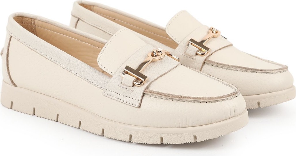 Libero L076.5604-6 Hakiki Floter Deri Gold Metal Tokalı Kalın Tırtıklı Esnek Eva Taban Kadın Comfort Loafer görsel 3