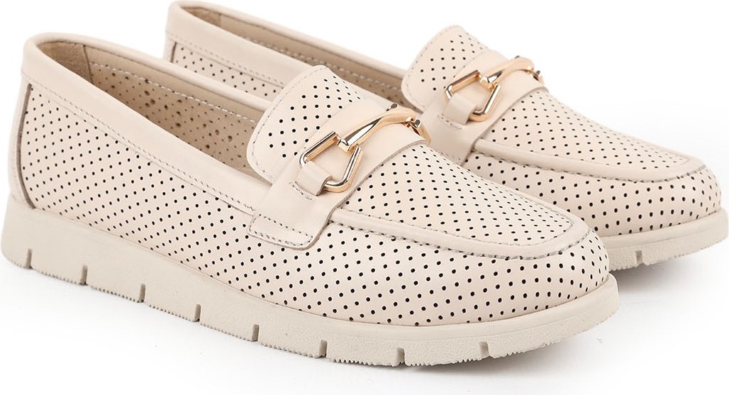 Libero L076.2500-1 Hakiki Deri Lazer Delikli Gold Tokalı Kalın Tırtıklı Eva Taban Kadın Comfort Loafer görsel 7
