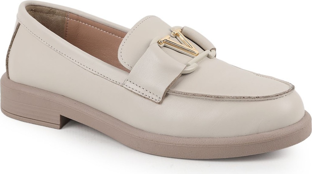 Libero L061.2121-V Hakiki Napa Deri Metal V Toka Detaylı Maskülen Kalın Kauçuk Taban Comfort Kadın Loafer