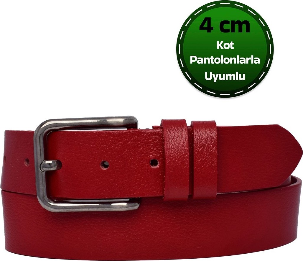 GoDeri %100 Hakiki Deri, Siyah Nikel Takım Tokalı 4 cm Kırmızı Kadın Kemeri; Kot, Spor Kemer=nikel.tk.76