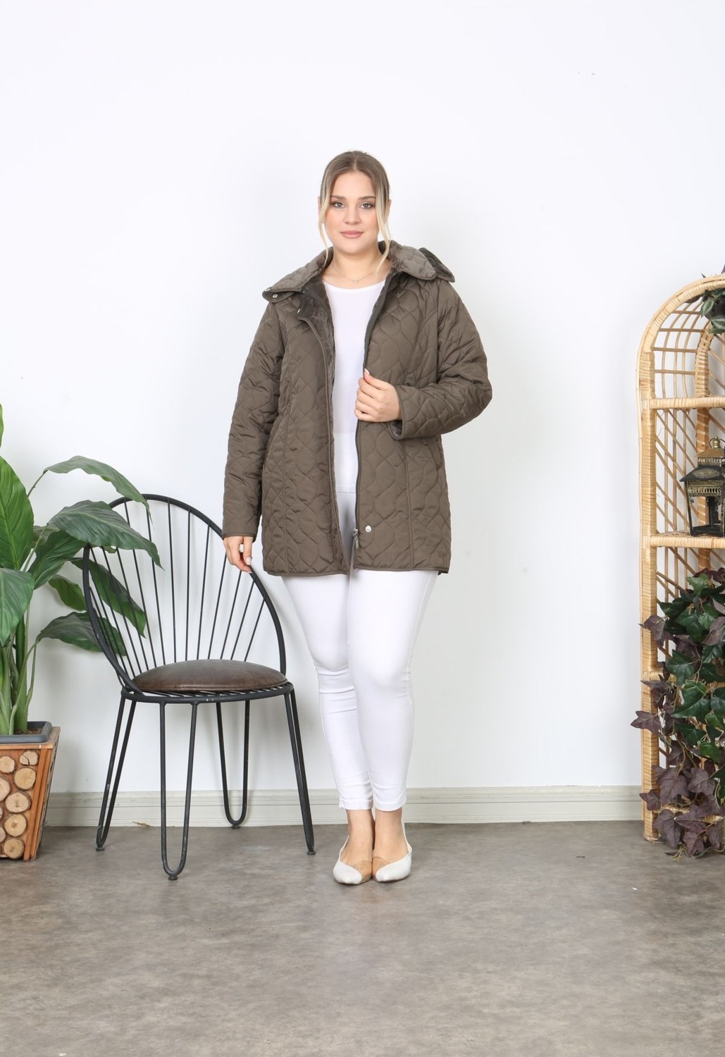 TUTveAL Collection Su Itici Mont, Kapitone, Büyük Beden, Kapüşonlu, Içi Yumuşak Kürklü, Kışlık Mont