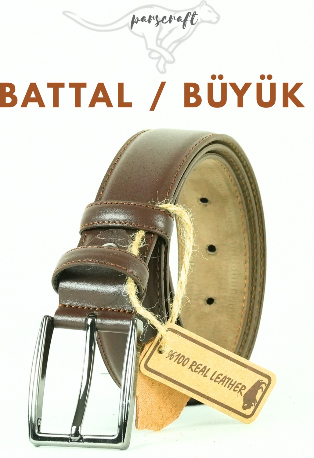 Parscraft Battal Boy / Büyük Beden 3,5 cm Klasik Erkek Hakiki Deri Kemer görsel 4
