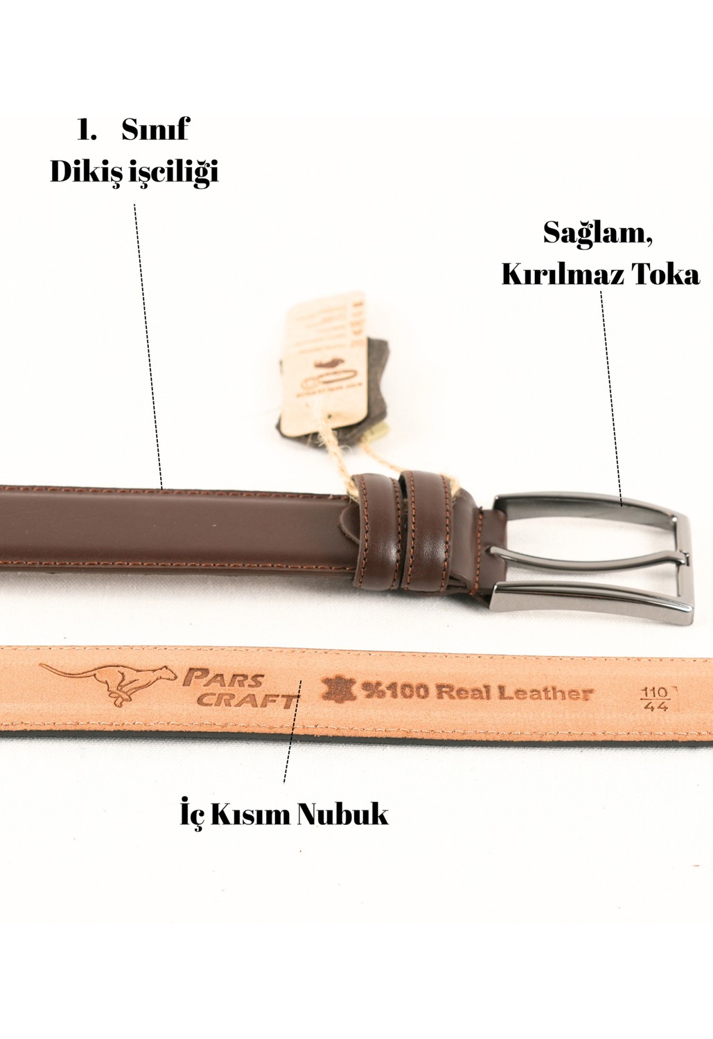 Parscraft Battal Boy / Büyük Beden 3,5 cm Klasik Erkek Hakiki Deri Kemer görsel 5