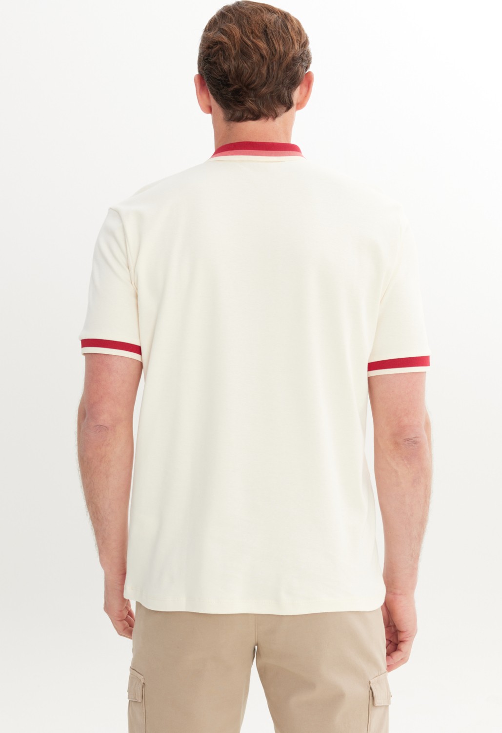 Altınyıldız Classics Erkek Ekru Bordo Regular Fit Rahat Kesim Polo Yaka %100 Pamuk Tişört görsel 5