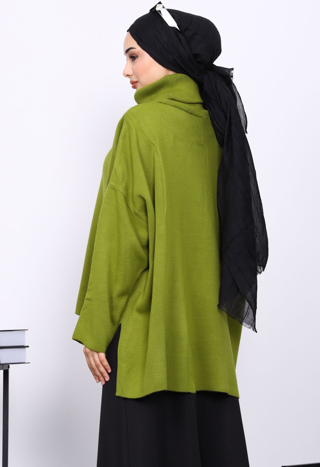 İmaj Butik Yeşil Balıkçı Yaka Fermuarlı Triko Tunik görsel 8