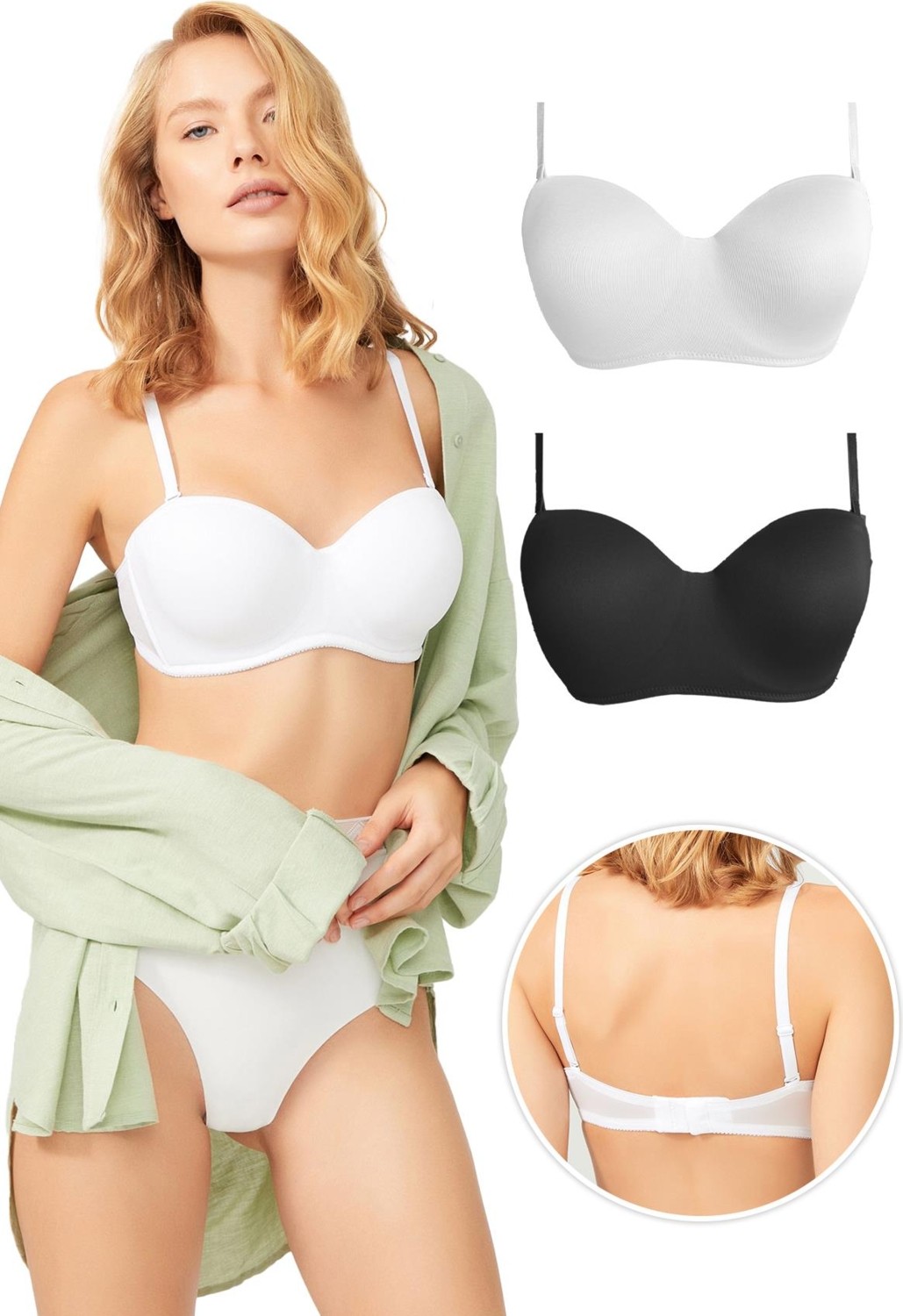 Cottonhill Beauty Balenli Toparlayıcı Dolgusuz Straplez Sütyen 2'li Paket Çok Renkli Sabit Kaplı Konforlu Tasarım
