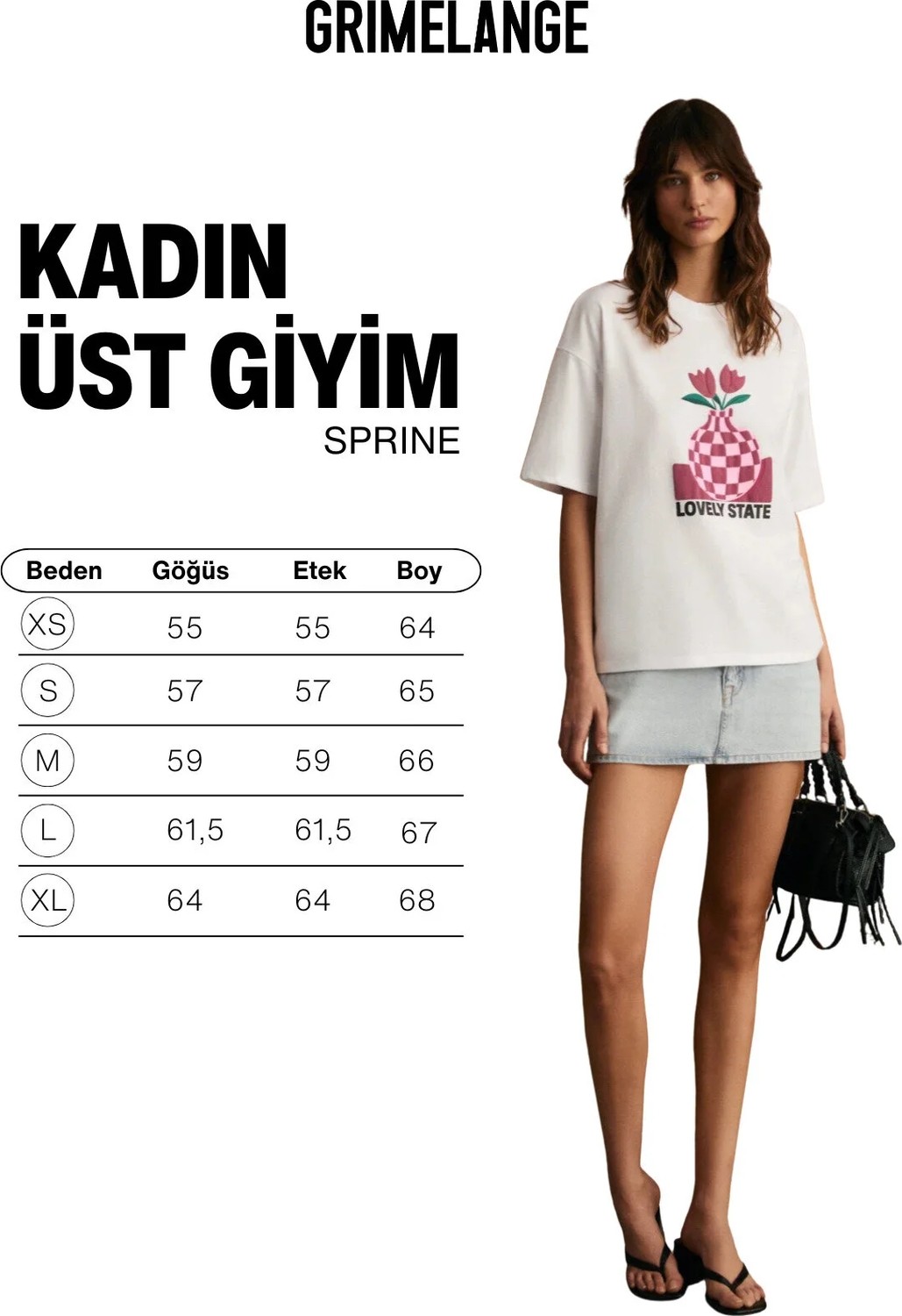 Grimelange Sprıne Kadın Yumuşak Kumaşlı %100 Pamuklu Baskılı Regular Beyaz T-Shirt görsel 6