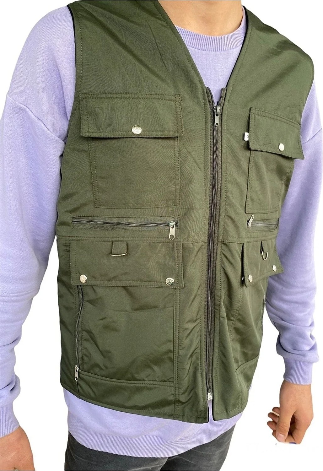 Gambia Outdoor's Erkek Yazlık Kumaş Çok Cepli Avcı Yelek 00E-Gri Rahat Büyük Beden Tümrenkler