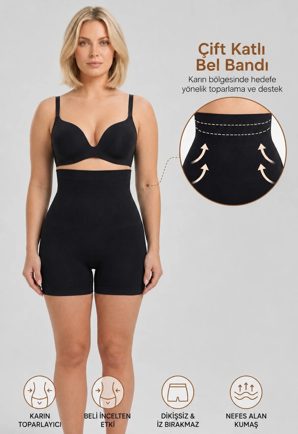 Formactive 1055 Kadın Mini Dikişsiz Boxer Korse Kalça ve Bel Sıkılaştırıcı - Yüksek Bel & Toparlayıcı İç Giyim Siyah M