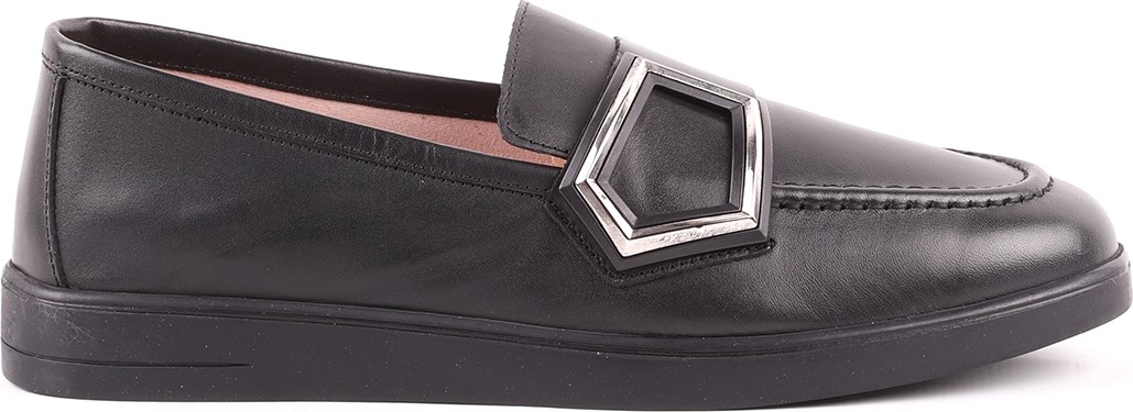 Libero L039.8712 Hakiki Deri Geometrik Metal Toka Detaylı Esnek Taban Kadın Comfort Casual Loafer Ayakkabı görsel 2