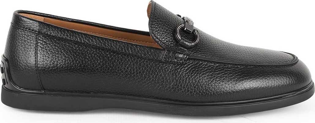 Libero L6008 Siyah Hakiki Antik Deri Metal Tokalı Esnek Taban Erkek Casual Loafer görsel 2