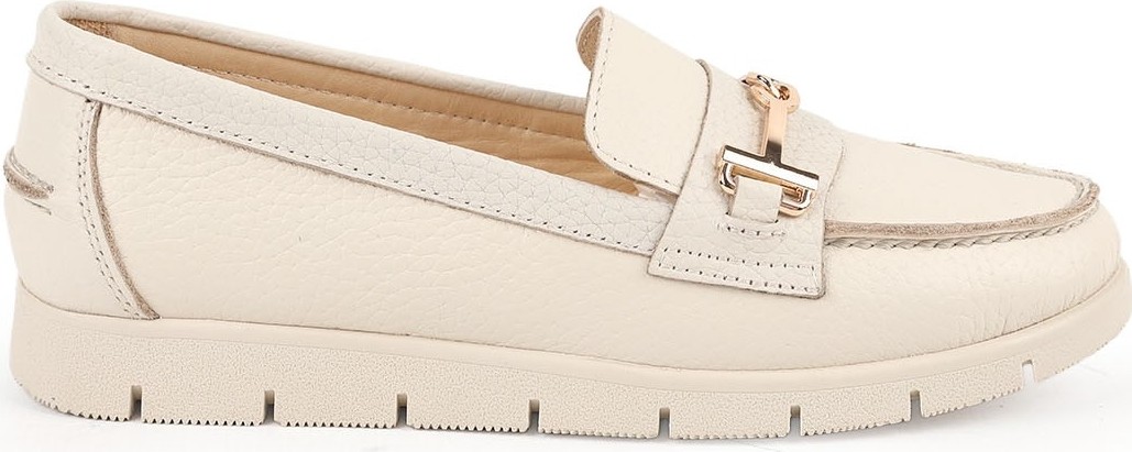 Libero L076.5604-6 Hakiki Floter Deri Gold Metal Tokalı Kalın Tırtıklı Esnek Eva Taban Kadın Comfort Loafer görsel 2