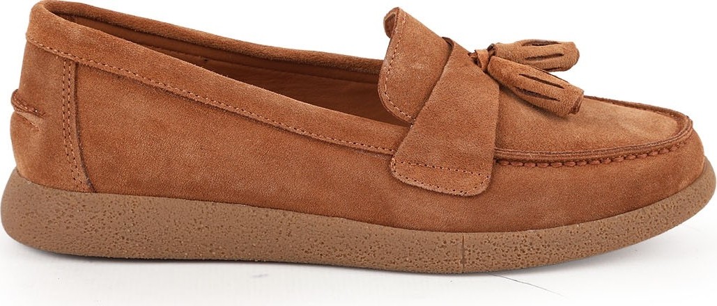 Libero L076.5604-1 Hakiki Süet Deri Püsküllü Esnek Düz Eva Taban Kadın Comfort Loafer Babet görsel 2