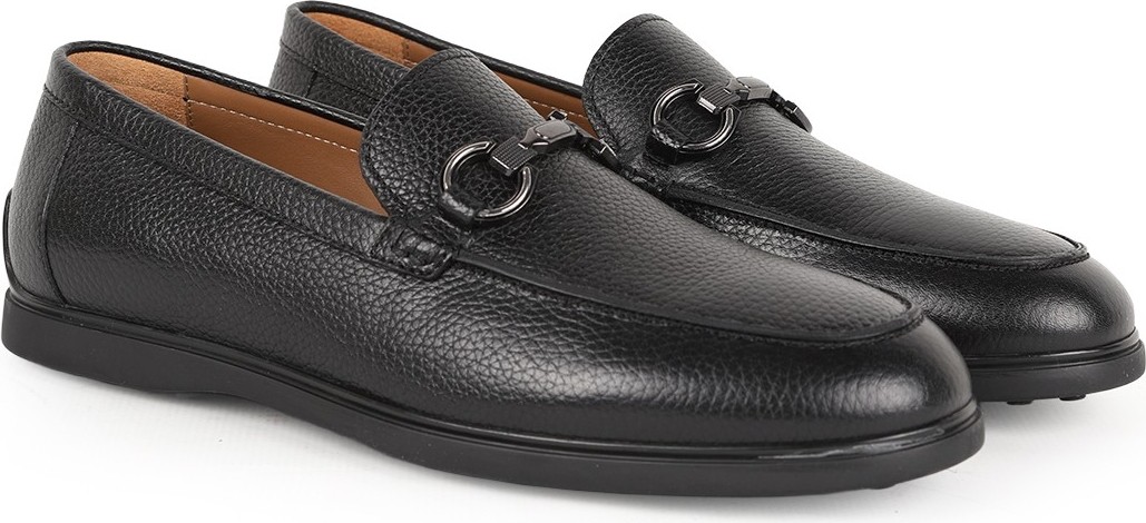 Libero L6008 Siyah Hakiki Antik Deri Metal Tokalı Esnek Taban Erkek Casual Loafer görsel 3