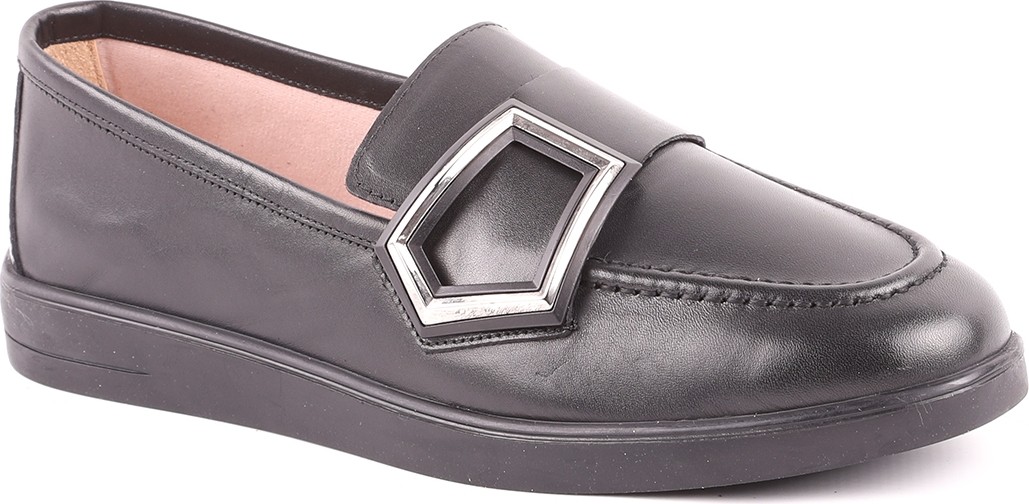 Libero L039.8712 Hakiki Deri Geometrik Metal Toka Detaylı Esnek Taban Kadın Comfort Casual Loafer Ayakkabı