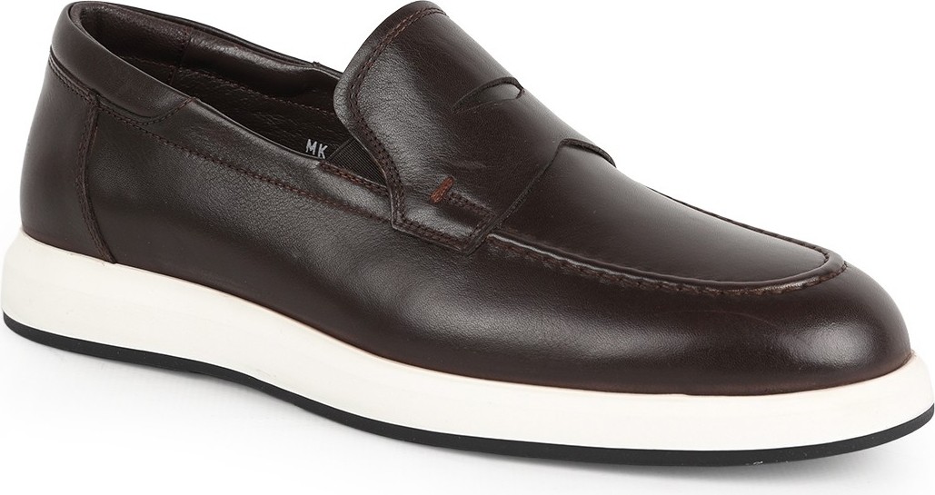 LBR H1028 Ea Elbr H1028 Hakiki Deri Maske Detaylı Şok Emici Esnek Taban Erkek Comfort Casual Loaferva Antik Kahve-Beyaz