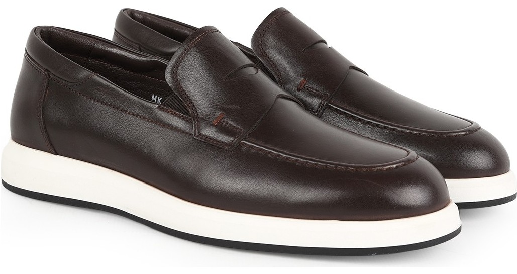 LBR H1028 Ea Elbr H1028 Hakiki Deri Maske Detaylı Şok Emici Esnek Taban Erkek Comfort Casual Loaferva Antik Kahve-Beyaz görsel 3